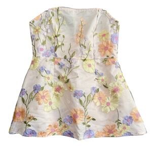 Floral Embroidered Strapless Bustier Corset Cottagecore Fairycore Whimsy Size XL